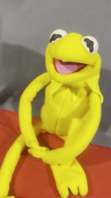 RARE YELLOW KERMIT HAND CRAFTED PUPPET TOY MUPPETS SESAME STREET