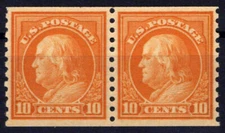 US 497 MNH XF 10c org yel Franklin Rotary perf 10 coil pair ZAYIX 0424MAR0049