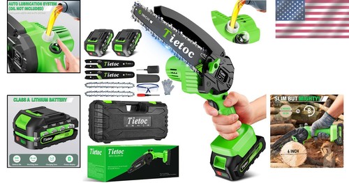 Mini Chainsaw 6 Inch Cordless Lightweight with 2 Batteries for Home Gardening - Picture 2 of 8