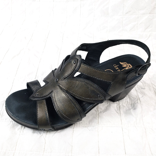 Sandalo donna Dansko Nina taglia 10,5 EU41 metallo grafite fiore punta aperta tacco - Foto 11 di 15