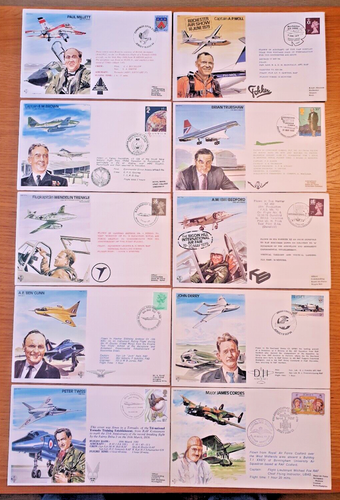 1979 to 1984 GB - 10 x RAF PILOTS / FAMOUS AIRCRAFT DESIGNERS Covers JOB LOT A