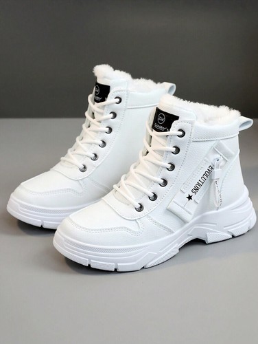 Women's US 8 White Waterproof Anti-Slip Fleece Warm Snow Boots With Thick Sole,