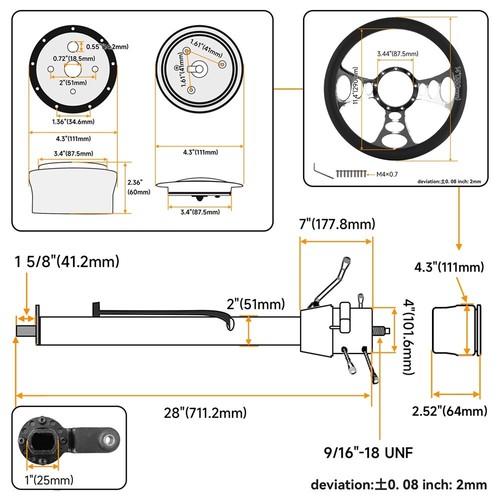 28'' Tilt AT Automatic Steering Column GM Universal + 14'' 9 Bolt Steering Wheel - Picture 7 of 10