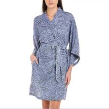 Johnny Was Calme Blue Patterned Kimono Robe Cotton Size XS 138 NEW with Tags