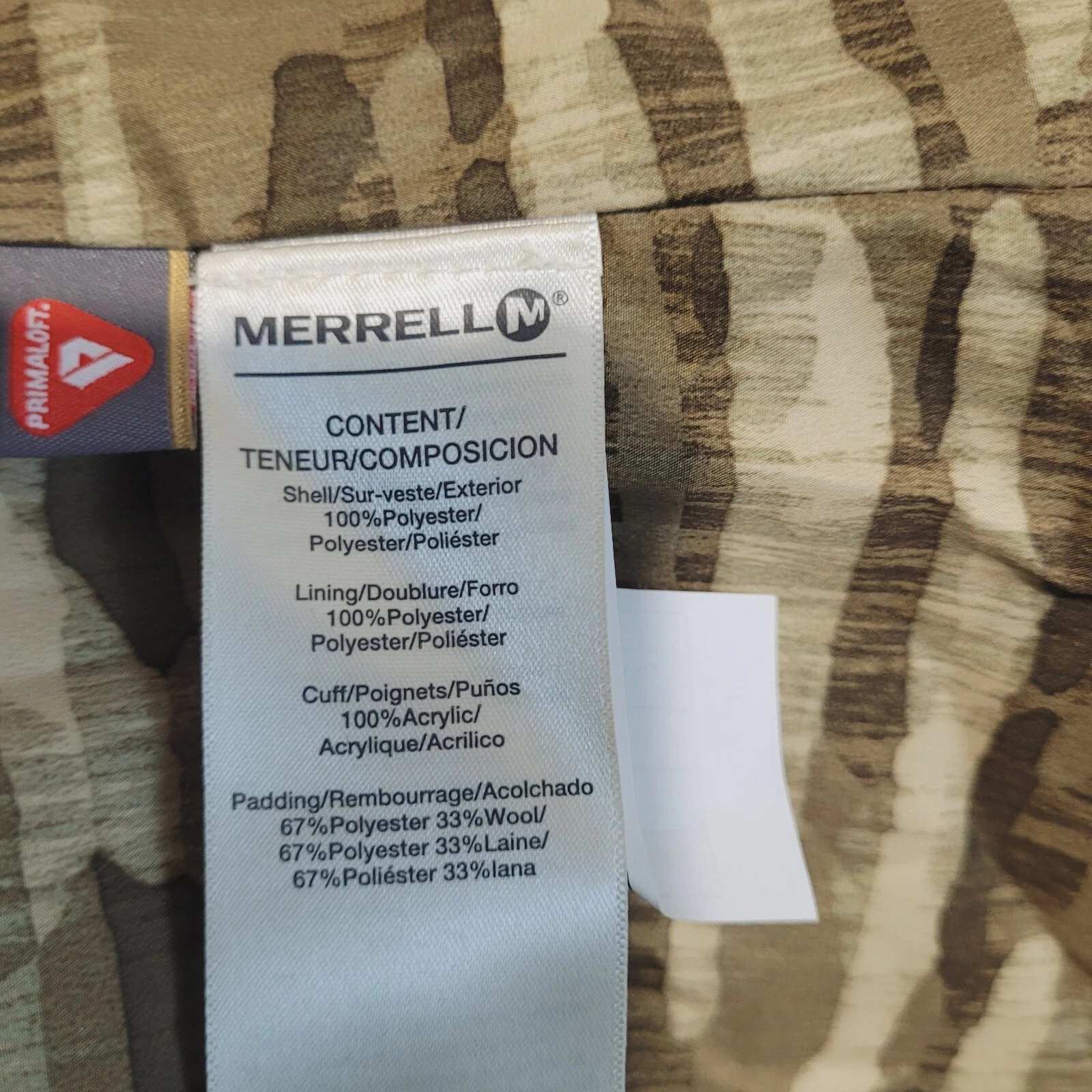 merrell puffer snap button pockets collar ribbed jacket
