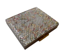 Vintage  S.F. Co 5th Ave Powder Compact Mirror Gold White Confetti Multi Color