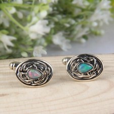 Handmade Men's Shirt Opal Cufflinks 925 Sterling Silver Gemstone Jewelry
