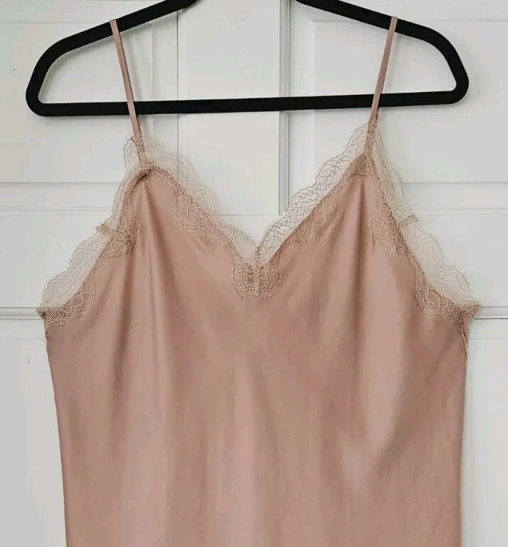 UNDERCOVER Victoria's Secret abito slip camicia da notte rosa polveroso malva donna grande orlo in pizzo