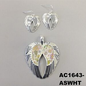 Bohemian Silver Finished Gold Heart Charm Angel Wing Shape Magnetic Pendant Set