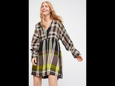 Free People "FALLING STARS" Mini Dress Tunic Plaid Size XS Oversized with  Defect | eBay