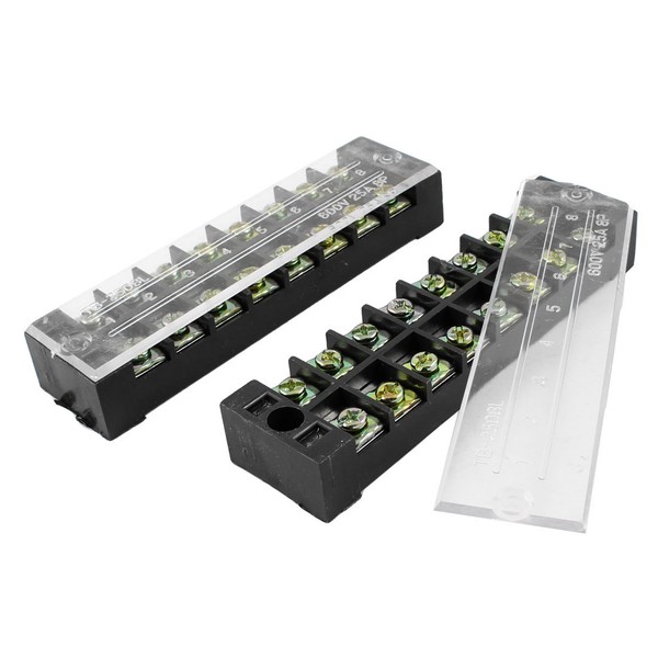 2 Pcs 8position Screw Terminal Strip Covered Barrier Block Stripe 600v