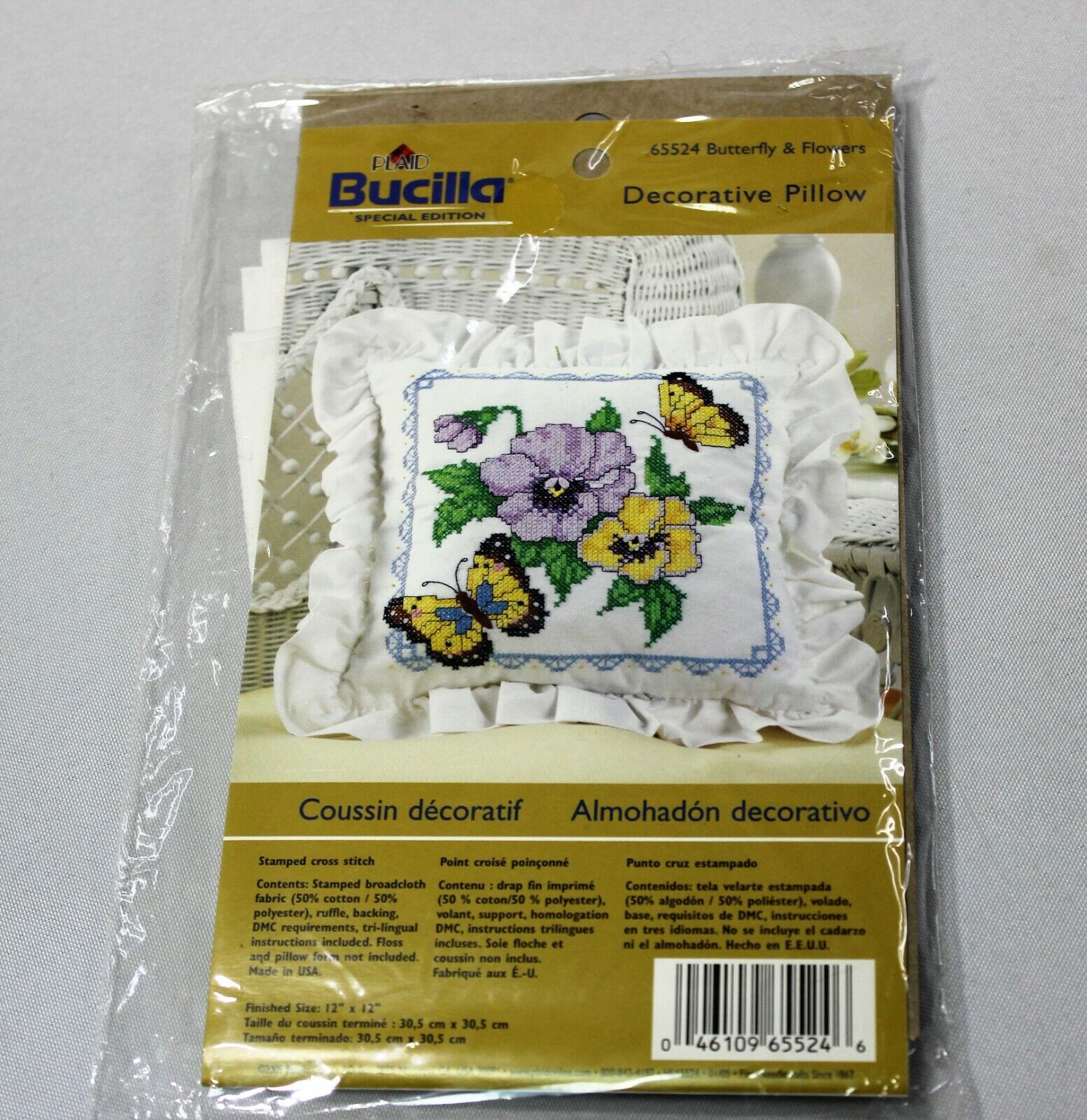 Bucilla Pillow Stamped Cross Stitch Kit #65524 Butterfly and