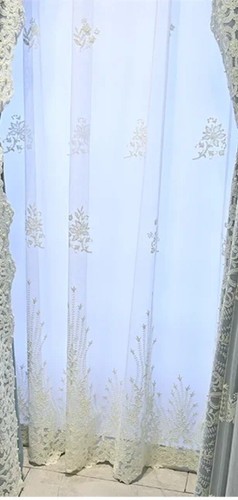 White Lace Screen Splicing with Chenille Curtains for Room Bay Window Valance - Picture 6 of 18