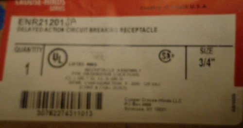 Cooper Crouse-Hinds ENR21201 SA, Alum Delayed Action Circuit Breaking Receptacle