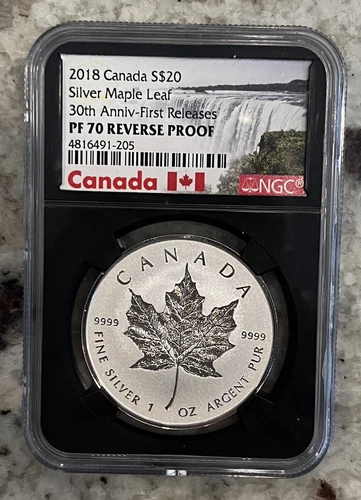 2018 NGC PF70 Reverse Proof Canada $20 Silver Maple Leaf 30th Anniversary