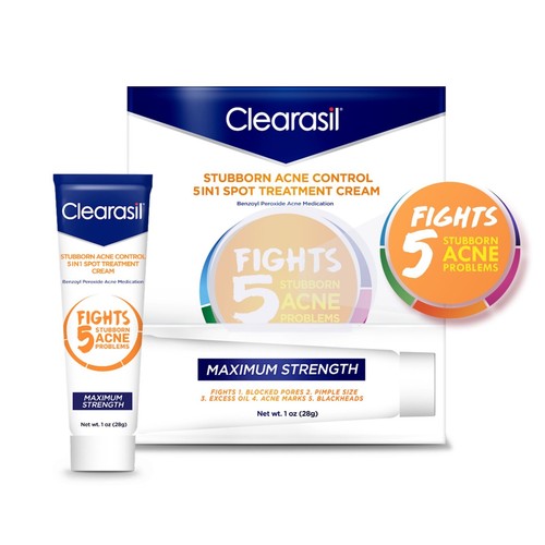 Acne Cream Clearasil Stubborn Acne Control 5-In-1 Spot Treatment Cream 1 oz.. - Picture 1 of 4