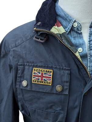 ジャケット・アウター hackett london made in england Hackett Field Rally Jacket M Blue Waxed Cotton England | eBay