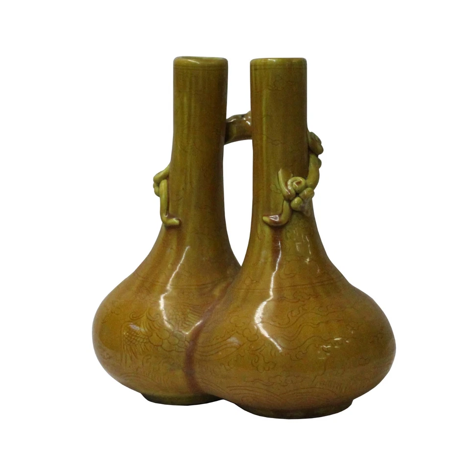 Jarrón hecho a mano de cerámica china con motivo de dragón amarillo envejecido cs4766 Foto 4 de 4