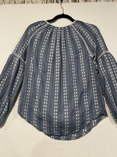Anthropologie Blue/white Love Sam Boho Peasant Blouse Puff Sleeves Sz Small NWT - Picture 10 of 10