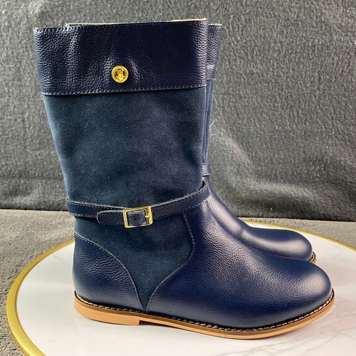 Janie & Jack Botas de Montar de Gamuza de Cuero Azul Marino para Niños Talla 13 Cremallera Ecuestre Dorada - Imagen 9 de 11