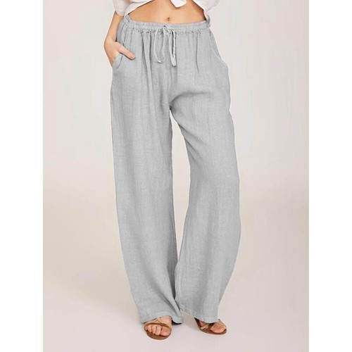 Women's Pockets Wide Leg Pants Ladies Casual Loose Drawstring Elastic Trousers - Picture 4 of 17