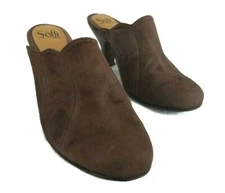 SOFFT Womens 9.5 M Brown Suede Slip On High Heels Slide Mules Clogs Shoes