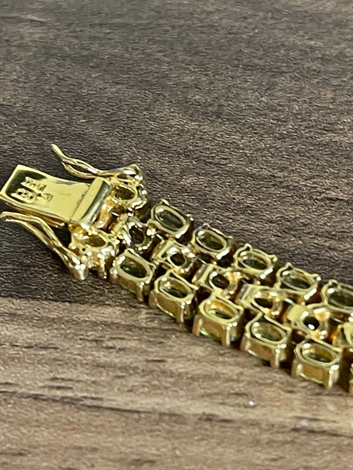 Oval Cut Peridot Three Row Tennis Bracelet in 18K Rose Gold Plated 7.75" - Image 2 of 4
