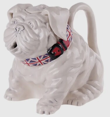 Blue Sky Clayworks English Bulldog Teapot Union Jack Collar NIB Auth Retailer