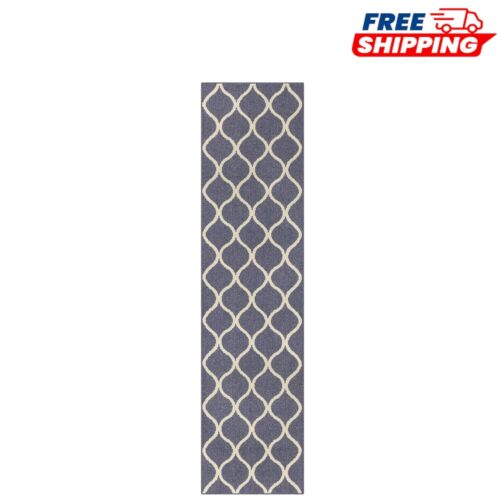 Modern Indigo Blue Runner Rug 2'6" x 10' - Fade & Stain Resistant with Non-Slip