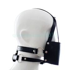 Unisex Leather Head Harness Face Mask with Hollow Open Mouth Gag Restraint