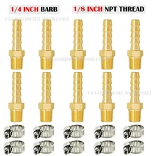 (10 Pack) 1/4" Hose Barb X 1/8" MALE NPT Brass Pipe Fitting NPT Thread