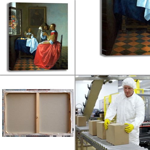 Vermeer ragazza con bicchiere quadro stampa tela dipinto telaio arredo casa - Picture 3 of 4