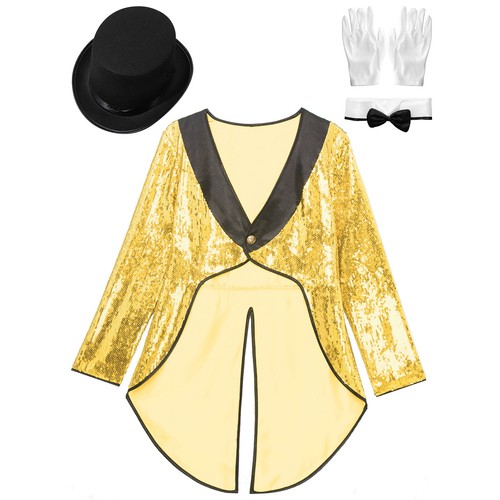 Women Sequin Tuxedo Jacket Tailcoat Halloween Magician Costume with Accessories - Picture 30 of 56