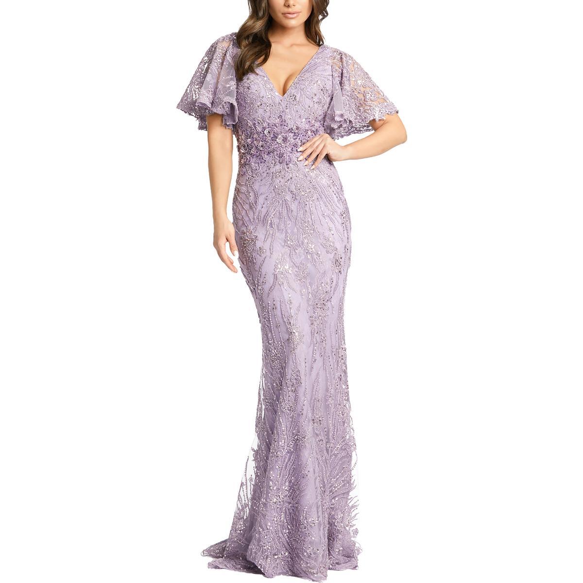Женское официальное вечернее платье макси Mac Duggal с фиолетовыми украшениями, 14 BHFO 3641