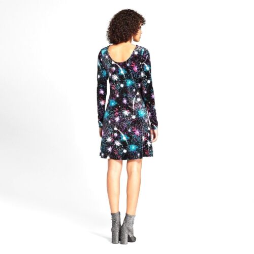 Vestido de Terciopelo Xhilaration Talla XS Fuego Estampado Galletas Mangas Largas Cuello Escote NUEVO - Imagen 2 de 7