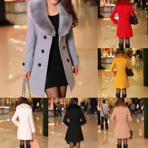 Fashionable Fur Collar Winter Coat Long Jacket for Women with Slim Belt - Foto 1 di 16