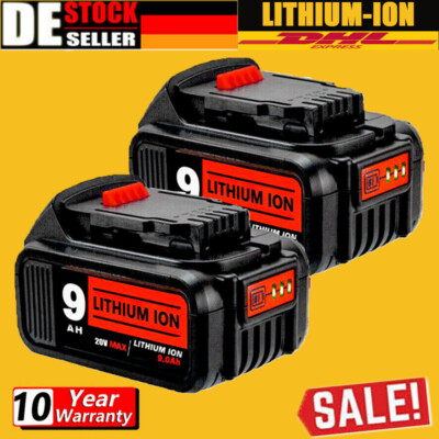 2x 9,0AH AKKU Für DeWalt 20V 20 Volt Max XR Lithium-Ionen-Akku DCB200-2 DCB206-2