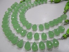 Green Chalcedony 10x14mm Tear Drop Briolette Faceted Hydro Quartz Beads 8 Inches