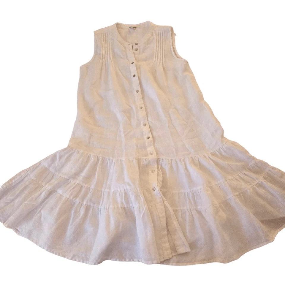 Платье Magaschoni женское без рукавов льняное на пуговицах белое размер маленький миниатюрное - Изображение 2 из 4