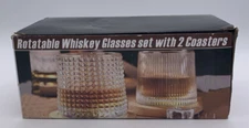 Crystal Rotating Whiskey Glasses | Tumbler, Wine, Brandy Drinkware Set Of 2