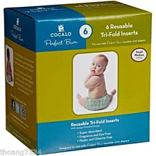 6 Piece COCALO Perfect Bum Reusable Cloth Diapers Tri-fold Inserts SMALL MEDIUM