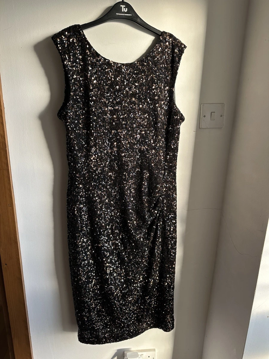 slim fit dress slacks LK BENNETT QUINN BLACK & BRONZE SEQUINNED SLEEVELESS COCKTAIL DRESS SI   Whispers Dress Agency