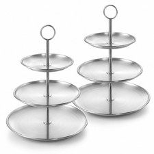 2 Pack Silver Cupcake Stand, 3 Tier Stainless Steel Tiered Serving Tray, Dess