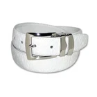 OSTRICH Pattern WHITE Color BONDED Leather Men's Belt Silver-Tone Buckle Regular