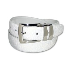 OSTRICH Pattern WHITE Color BONDED Leather Men's Belt Silver-Tone Buckle Regular