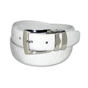 OSTRICH Pattern WHITE Color BONDED Leather Men's Belt Silver-Tone Buckle Regular