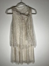 New B&K cream layered sheer flowy dress sz L balletcore fairy silk blend bow