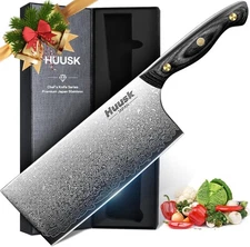 Huusk Damascus Cleaver Knife 7 inch, VG10 Butcher Knives for Meat Cutting, Ki...