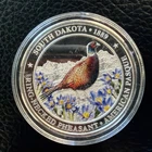 1 troy oz .999 Fine Silver South Dakota 1889 State Bird Flower & Flag Color Coin