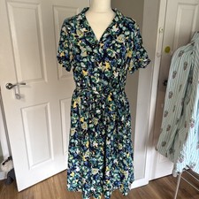 Damart Floral Button Up Shirt Dress Ladies Size 18 Multi Colour